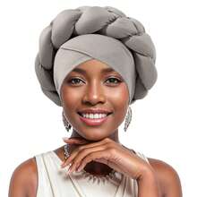 Women's Turbans Solid Color African Exaggerated Style Handmade Twisted Milk Silk &  Braid Cap, Casual Comfortable Daily Headscarf Hat