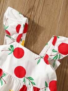 2件套夏季新生嬰兒女孩印花荷葉邊連帽連衣裙，配蝴蝶結公主裙和帽子