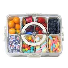 JYPS Caja de refrigerio con tapa y asa - bandeja de comida dividida para bandeja de barbacoa, recipiente transparente de almacenamiento para dulces, verduras, frutas, nueces y especias; contenedor de refrigerio portátil para fiestas y picnics