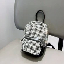 閃閃發亮的鑽石背包手工女包肩背小包學生休閒背包 - 銀色 - 查看 5