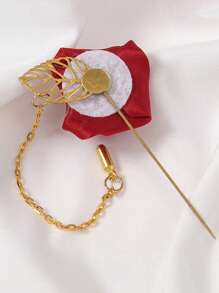 1 Peça Boutonnière de Noivo em Rosa de Seda com Folha de Corrente Dourada para Decoração de Noivo, Casamento e Festa de Casamento, Melhor Presente, Decoração de Casamento, Decoração Doméstica, Decoração de Quarto, Lembrancinhas de Festa, Decorações de Aniversário de Noiva, Formatura, Decorações de Festa Despedida de Solteira