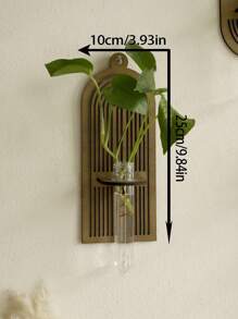 1入室內植物牆掛盆，木質牆面裝飾掛盆，波西米亞風格家居裝飾，掛牆花瓶適用於裝飾乾花和假綠植，農舍風格客廳、臥室壁飾 - 卡其色 - 查看 15