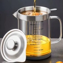 Han Xiao 1pc Glass Oil Filter Pot, High Temperature Resistant, Transparent Oil Residue Filter With Large Capacity And Filter Net For Oil Pouring, Can Be Used For Oil Storage, Kitchen Accessory, Small Tool - Silver - View 7