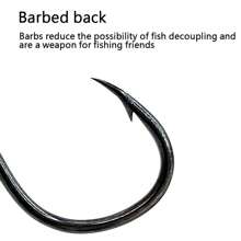 1 caja 50 piezas juego de anzuelos de pesca, tamaños 3#-12#, compartimentos pequeños, anzuelo de círculo de mango largo, anzuelo de cuatro puntas, anzuelo de círculo de mango largo, anzuelo de mango recto, anzuelo de pesca con púa, accesorios de pesca - Ver 7