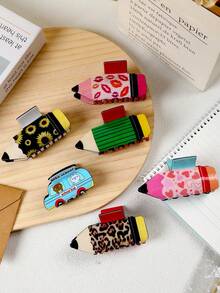 1入組可愛心形卡通鉛筆車造型髮夾，適用於日常大學風格，適用於浴室握持少量頭髮 - 彩色 - 查看 1