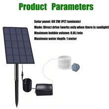 太陽能池塘增氧機，6V 2W太陽能板太陽能增氧泵魚缸增氧機水族箱氧氣增氧器空氣泵釣魚增氧器附管道氣泡石，適用於花園魚缸戶外游泳池池塘 - 黑色 - 查看 11