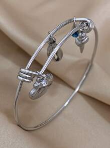 1 件精致贝壳海螺手链女士不可调节尺寸蓝色水钻不锈钢手链适合海滩度假手镯适合日常派对珠宝礼物 - 海螺貝殼 - 查看 7