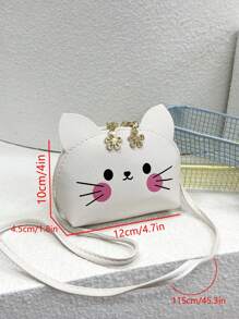 1 pieza Bolso de bandolera mini con diseño de gato lindo de dibujos animados para niñas jóvenes, hecho con cremallera, adecuado para uso diario
