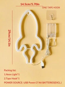 1个儿童房装饰火箭造型霓虹灯，创意儿童卧室装饰夜灯，适合男孩房装饰、派对、生日、毕业典礼和节日装饰，儿童礼物 - 白色 - 查看 10