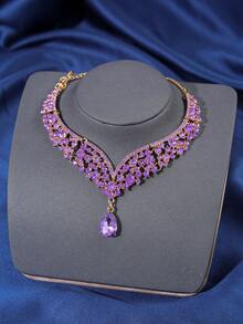 Bộ 4 chiếc vương miện nữ hoàng đính đá Rhinestone Vòng cổ Mũ đội đầu Lãng mạn Thanh lịch Phụ kiện mũ cô dâu cho sự kiện tiệc tùng - Màu tím - Xem 4