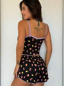 Pijama Baby Doll Suede Canelado Blogueirinha Short doll - Lavanda - Visão 2