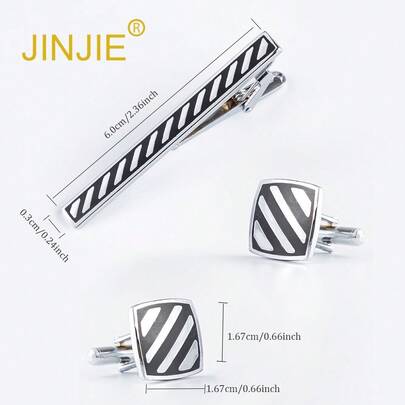1 Set Men Black Enamel Metal Classic Style Cuff Links And Tie Clip Set For Anniverssory