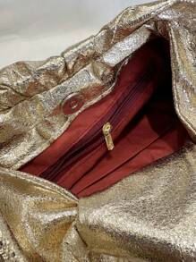 时尚简约褶皱云朵手提包，新款多用途单肩/腋下包 - 金色 - 查看 6