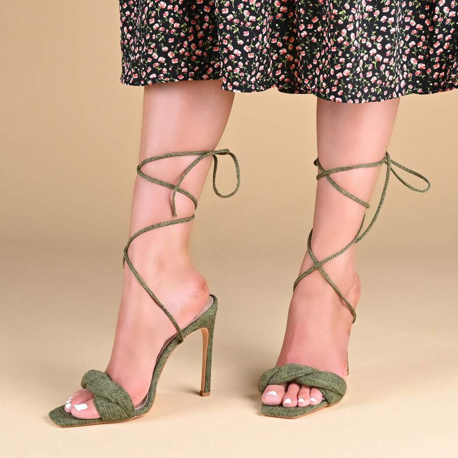 Womens Open Toe High Stiletto Pumps - Green - View 1