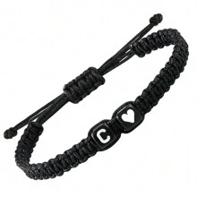 1 pieza Pulsera trenzada negra con cuerda de nudo plano y cuentas con forma de corazón de acrílico, para San Valentín - Pulsera - Ver 25