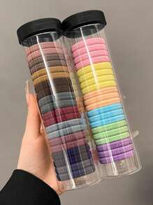 20-80pcs Women's Candy-Colored Hair Ties In Can, Including Black, White, Pink, Purple, Red & Yellow Solid Colors, Fashionable Minimalist Style Hair Accessories, Suitable For Daily Wear, Commute, Party, Face Washing, Bathing, Makeup, Clothing Matching And Styling.,School Ponytail Holders Hair Elastics Hair Rubber Bands Scrunchies Hair Rope Elastic Hair Tie Head Accessories Gym Sport Running Outfit - Multicolor - View 15