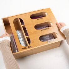 1pc Bamboo Ziplock Plastic Bag Storage Organizer,  Kitchen Organiser, Storage Box, Closet Organisers, Kitchen Drawer Organizers And Storage Use For Kitchen