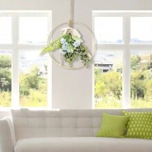 1個壁掛裝飾花圈，掛式繡球花花圈門牌婚禮人工花圈室外牆窗裝飾大型繡球花花圈 - 彩色 - 查看 11