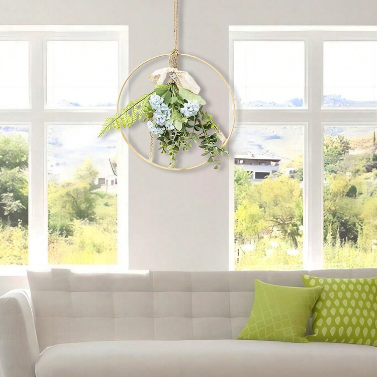 1個壁掛裝飾花圈，掛式繡球花花圈門牌婚禮人工花圈室外牆窗裝飾大型繡球花花圈 - 彩色 - 查看 11