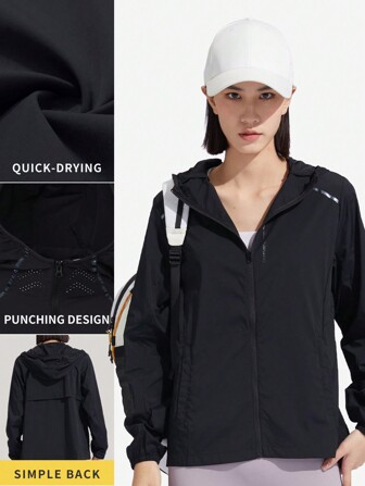 TECTOP Women Running Jacket Long Sleeve Hooded Full Zip With Reflective Strips And Vents Shirts Hiking Outdoor Pockets Lightweight Stretch Cool Fabric