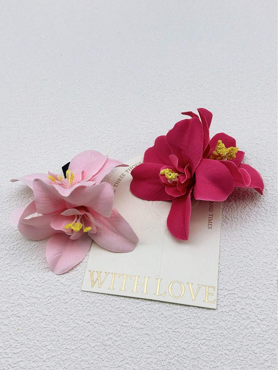 2pcs Artificial Flower Decor Hair Clip Hair Accessories For Women Girls Gifts,Pink Accessories Valentine's Day Claw Clips Hair Claws Hair Barrettes, School Stuff, Valentines Accessories - RoseRed & Pink - View 1