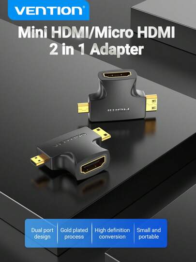 Vention 2合1 迷你hdmi轉微 Hdmi轉換器,迷你hdmi公轉微hdmi母轉換器,支援3d/4k 1080p,適用於筆記型電腦、監視器和投影機