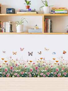 蝴蝶花簇踢脚线装饰自粘贴，贴纸，墙贴，乙烯基贴花用于家庭装饰，春季装饰品让您的家焕然一新，拉玛装饰贴纸礼物生日毕业 - 彩色 - 查看 7