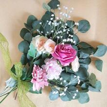 10 piezas Hojas de eucalipto falsas, tallos a granel de hojas de eucalipto artificial de dólar plateado en verde grisáceo para arreglos florales, decoración de bodas, Día de San Valentín, regalos - Verde - Ver 5