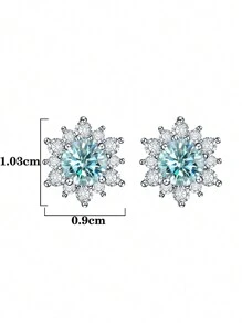 2pcs Fashionable 925 Sterling Silver Single 0.5 Carat Light Blue Moissanite Suitable For Women's Daily Wear, Banquet Commute Jewelry Gift Diamond Earrings