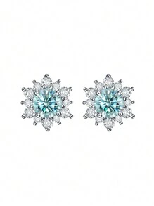 2pcs Fashionable 925 Sterling Silver Single 0.5 Carat Light Blue Moissanite Suitable For Women's Daily Wear, Banquet Commute Jewelry Gift Diamond Earrings