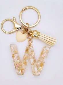 1pc Women's Beige Resin Keychain With Droplet Letter, Heart & Tassel Design, Creative Keyring Bag Charm, Gift For Friends Valentine's Day Valentines Car Accessories Backpack For School Cute Goth Y2k