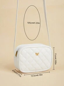 1pc Girls' Metal Bowknot Diamond Grid Stitching Simple Versatile Lightweight Shoulder Crossbody Bag - White - View 11