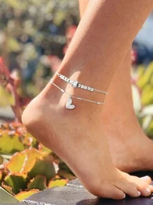 1入女士腳鍊搭配可動寶石戒指，鑲嵌貝殼，18K鍍金不易過敏不鏽鋼，多層水晶珠子串珠，銀鍍不易過敏不鏽鋼疊層鍊，適用於旅行、街頭或沙灘 - 銀色 - 查看 9