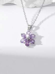 1 件时尚创意高端蝴蝶和丁香花 CZ 吊坠项链，百搭女士锁骨链情人节、妈妈、母亲、母亲节、礼物 - 銀色 - 查看 16