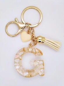 1pc Women's Beige Resin Keychain With Droplet Letter, Heart & Tassel Design, Creative Keyring Bag Charm, Gift For Friends Valentine's Day Valentines Car Accessories Backpack For School Cute Goth Y2k