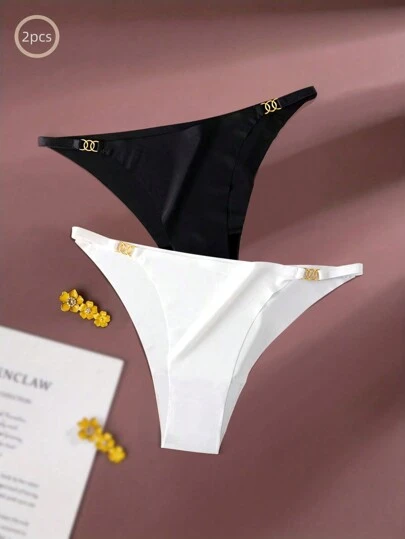 2入組薄腰帶三角褲，舒適無縫低腰內衣褲，女士內衣和底褲