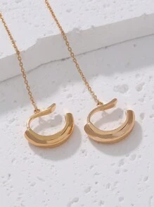 1pair Fashion Minimalist Threader Earrings For Women For Daily Decoration - Yellow Gold - View 3