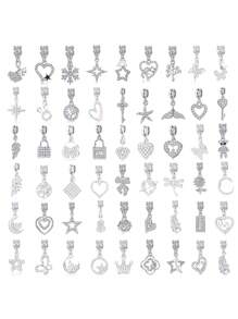 Colección aleatoria de accesorios para colgantes de plata con diseños sencillos y elegantes, incluyendo mariposa, corazón, trébol, libélula, cola de pez, moño, estrella, corona, etc. para pulseras y collares, ideal para el Día de San Valentín - Plateado - Ver 7