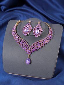 Bộ 4 chiếc vương miện nữ hoàng đính đá Rhinestone Vòng cổ Mũ đội đầu Lãng mạn Thanh lịch Phụ kiện mũ cô dâu cho sự kiện tiệc tùng - Màu tím - Xem 5
