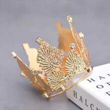 1 pieza Decoración de pastel mini Corona de diamantes de aleación con diseño de hojas para cumpleaños, bodas y fiestas de postres - 7,1*7,5 cm - Ver 3