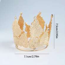 1 pieza Decoración de pastel mini Corona de diamantes de aleación con diseño de hojas para cumpleaños, bodas y fiestas de postres - 7,1*7,5 cm - Ver 4