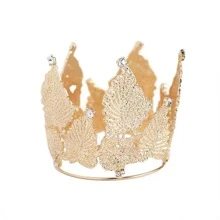 1 pieza Decoración de pastel mini Corona de diamantes de aleación con diseño de hojas para cumpleaños, bodas y fiestas de postres - 7,1*7,5 cm - Ver 6