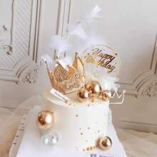 1 pieza Decoración de pastel mini Corona de diamantes de aleación con diseño de hojas para cumpleaños, bodas y fiestas de postres - 7,1*7,5 cm - Ver 1