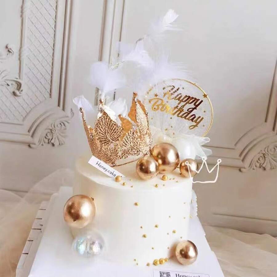 1 pieza Decoración de pastel mini Corona de diamantes de aleación con diseño de hojas para cumpleaños, bodas y fiestas de postres - 7,1*7,5 cm - Ver 1