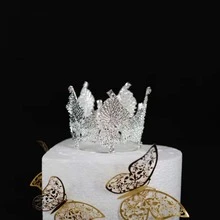 1 pieza Decoración de pastel mini Corona de diamantes de aleación con diseño de hojas para cumpleaños, bodas y fiestas de postres - 7,1*7,5 cm - Ver 2