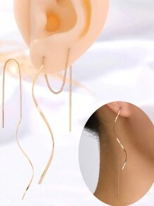 Nooxian 1對長款流蘇耳線波浪形狀簡約風長款鏈條耳環優雅耳環適合女士 - 金黃色 - 查看 3