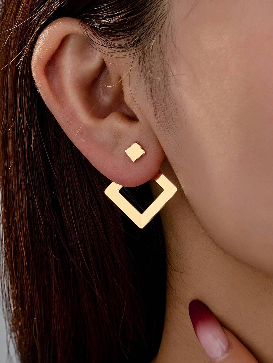 2pcs/1 Pair Minimalist Diamond Shaped Exaggerated Geometric Pattern Luxury Style Women Earrings