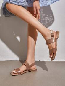 Women's Summer Casual Dressy Cute Flat Sandals Comfortable Sexy Square-Toe Fashion One Band Strappy Shoes - 咖啡棕 - 查看 2