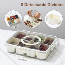 JYPS Caja de refrigerio con tapa y asa - bandeja de comida dividida para bandeja de barbacoa, recipiente transparente de almacenamiento para dulces, verduras, frutas, nueces y especias; contenedor de refrigerio portátil para fiestas y picnics