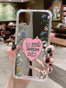 1pc Acrylic Mirror Heart Flower Design Phone Case Compatible With IPhone - Multicolor - View 2